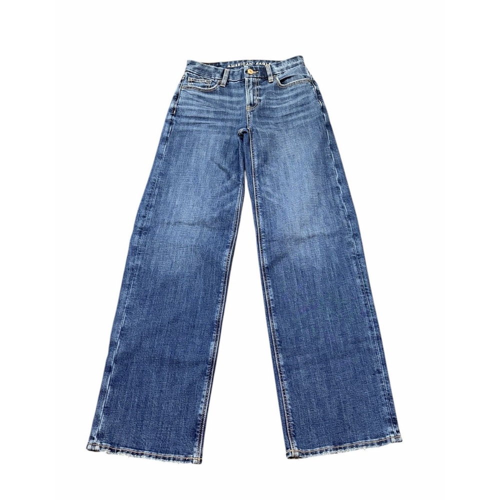 American Eagle Jeans Womens 000 Blue Curvy Stovepipe Wide Leg Boho